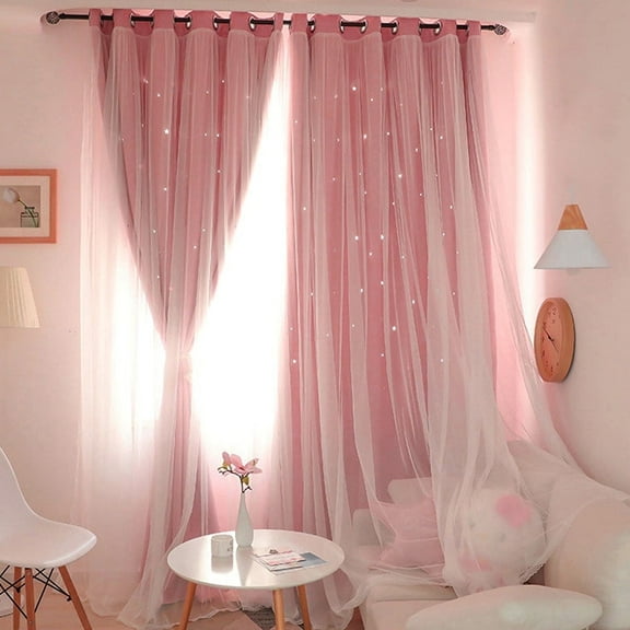 Jetcloudlive 1X2m Full Blackout Curtain Double-decker Nordic Style Bedroom Living Room Curtain Hollow Star Net Princess Wind Curtain