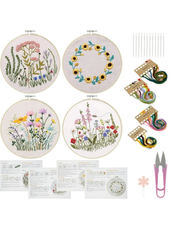 Jetcloudlive Embroidery Starter Kit Hand-made Cross Stitch Kit with Pattern and Instructions Full Range of Embroidery Kits Embroidery Hoops DIY Embroidery Crafts for Adults Beginner