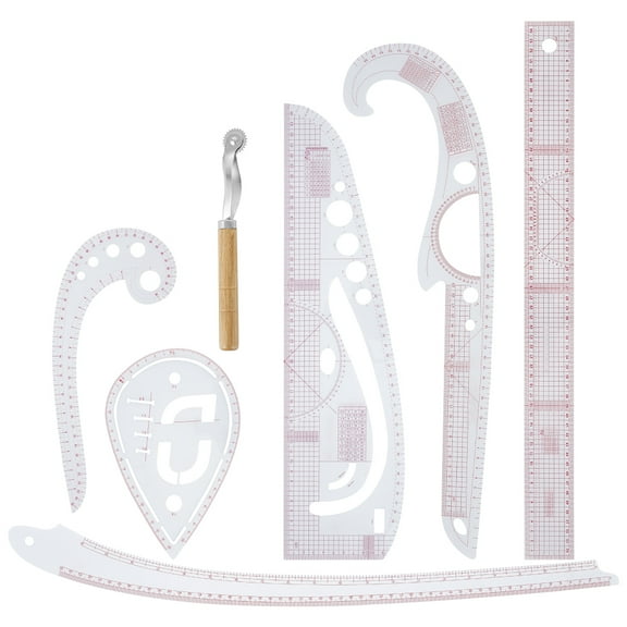 Jetcloudlive Fashion Clear Metric Sewing Ruler Set, French Curve Pattern Making Ruler Kit for Beginners Tailors Designers (7-Piece Set)