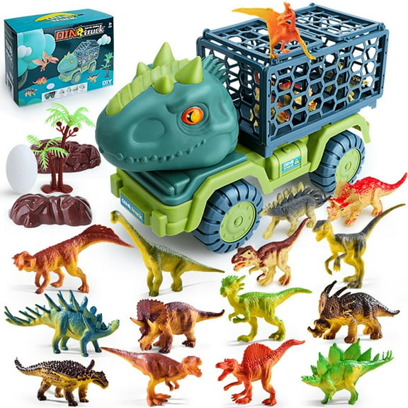 Jetcloudlive Large Dinosaur Toy Transport Truck Cartoon Dinosaur Car Carrier Toys Set with 15 Mini Dinosaurs Reusable Educational Kids Truck Toy Playset for Boys Girls Birthday Christmas Gifts