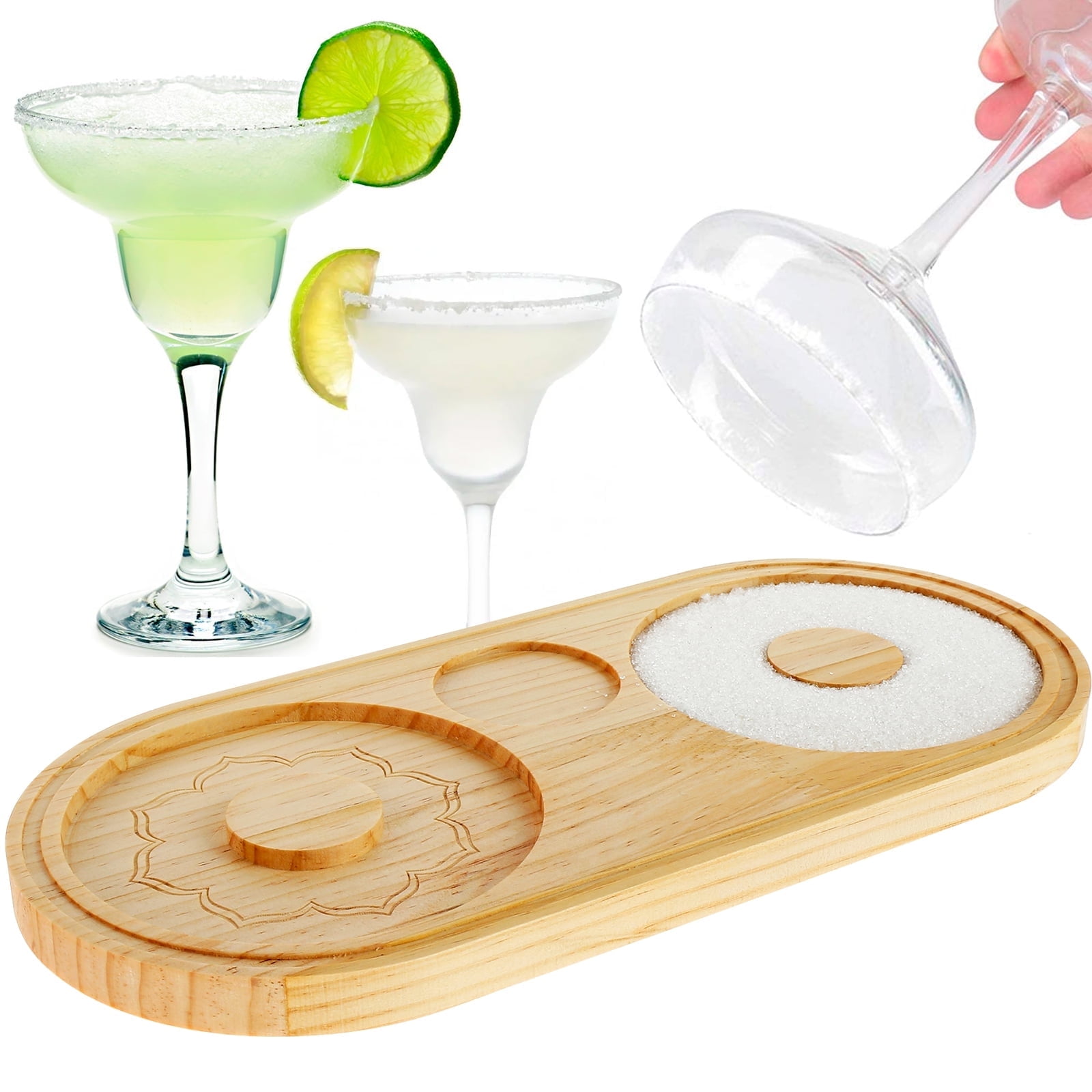 Jetcloudlive Margarita Salt Rimmer Reusable Bamboo Sugar Salt Rimmer with Double Plate Bar Glass Rimmer Salt Box Spice Container Bartender Tool for Cocktail and Margarita
