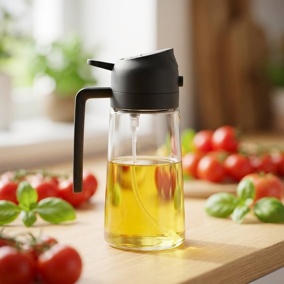 16 oz Olive Oil Sprayer for Cooking 2 in 1 Glass Oil Dispenser Bottle for Air Fryer and Kitchen, Black
