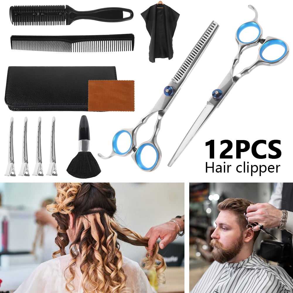 Jetcloudlive Professional Hair Cutting Kit 12 Piece Set with Straight Thinning Scissors Hair Clips Tail Comb Cape and Accessories