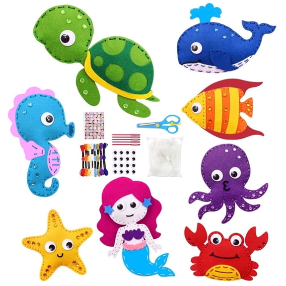 Jetcloudlive Sewing Kit for Kids Sea Animals Sewing Craft Set DIY Sewing Craft Kit Children My First Sewing Kit Beginners Educational Sewing Felt Toy for Girls and Boys Christmas Birthday Gift