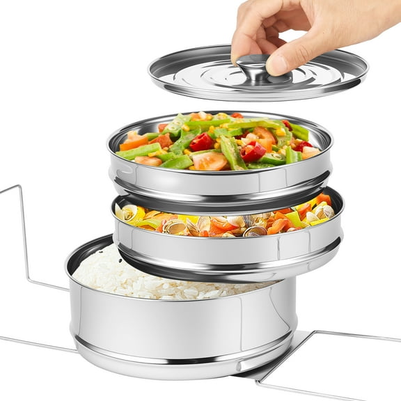 3 Tier Steamer Insert Pan 304 Stainless Steel Pressure Cooker Insert Pan Large Capacity Pressure Cooker Accessories for Steaming Vegetable Fish Meat