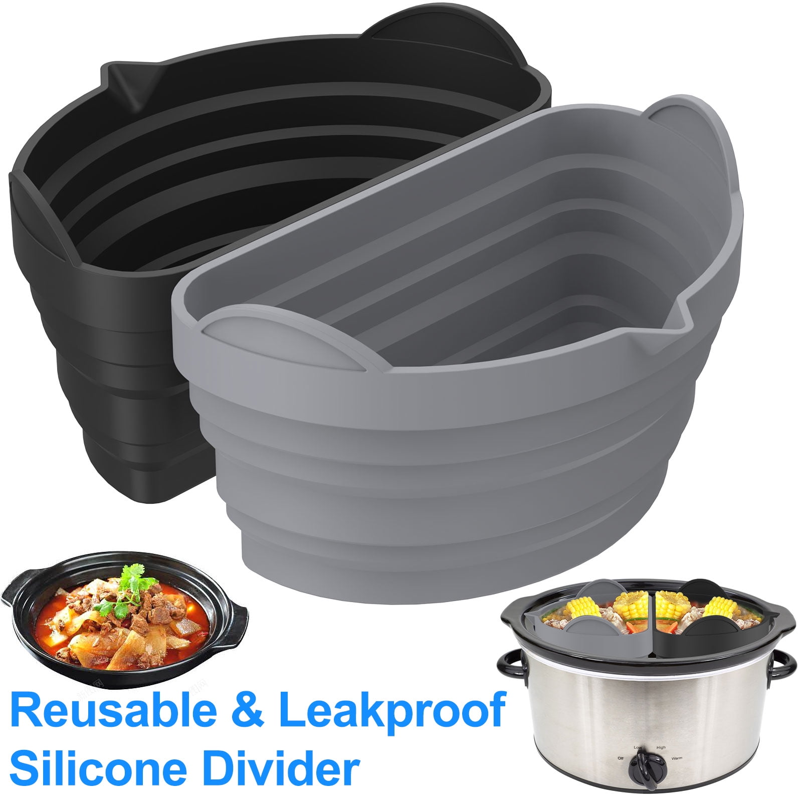 Jetcloudlive Slow Cooker Divider Liner for 6 QT Pot Leakproof Silicone Pot Divider Insert