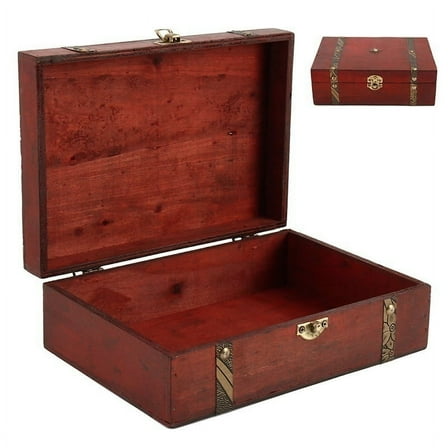 Jetcloudlive Vintage Wooden Storage Box with Hinged Lid and Locking Key Wooden Treasure Storage Box for Home Decor Gifts