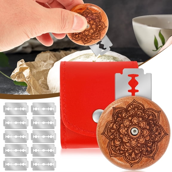 Jetcloudlive Wood Bread Lame Slashing Tool with 10 Blade and 1 Red Leather Pouch Portable Dough Scoring Knife Multipurpose Sourdough Bread Scoring Tool for Baking