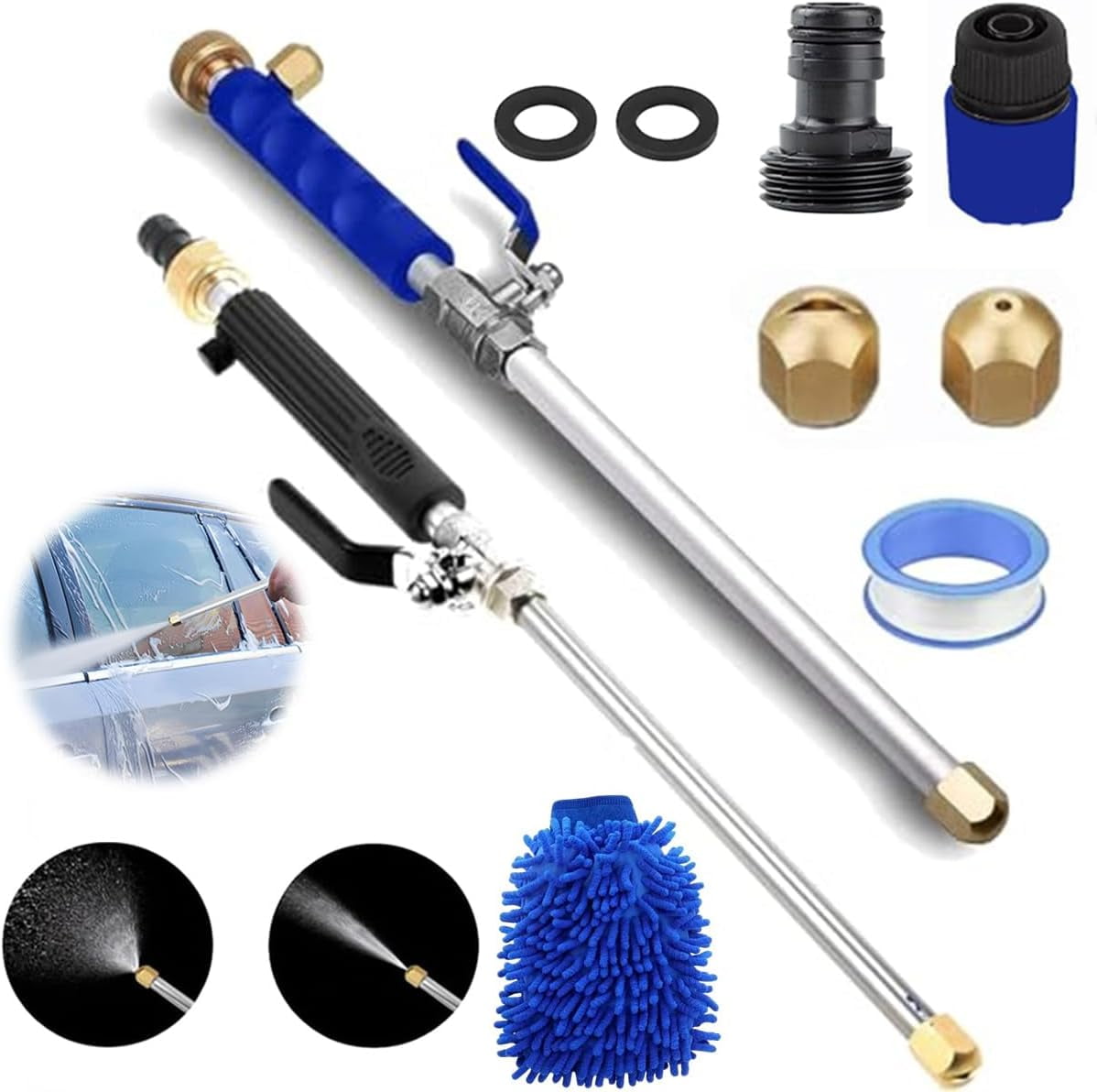Jetflux Pressure Washer Gun, 2025 Upgraded Portable Cordless Pressure Washer Hand Held, 2-in-1 High Power Washer with 2 Nozzles & Quick Connectors for Car, Patio, Fence, Garden Cleaning