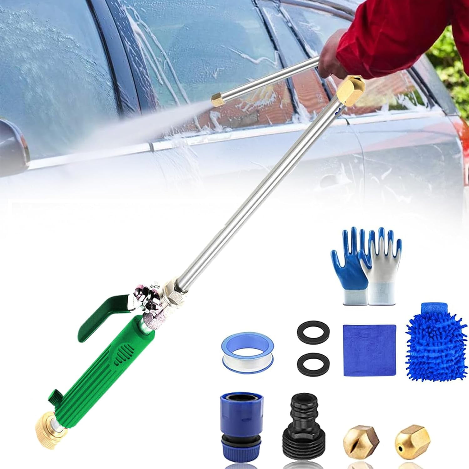 Lance Haute Pression Pour Tuyau D'arrosage Jetflux - 2 Buses (jet Et Spray), Laiton Et Aluminium, Pour Voiture, Terrasse, Jardin