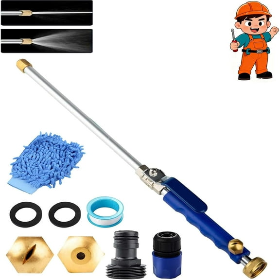 Jethose Pressure Washer, Jet Hose Nozzle High Pressure, 2-in-1 High Pressure Cordless Power Washer with 2 Different Flexible Tips, Hose Quick Connectors and Gloves, For Garden Hose