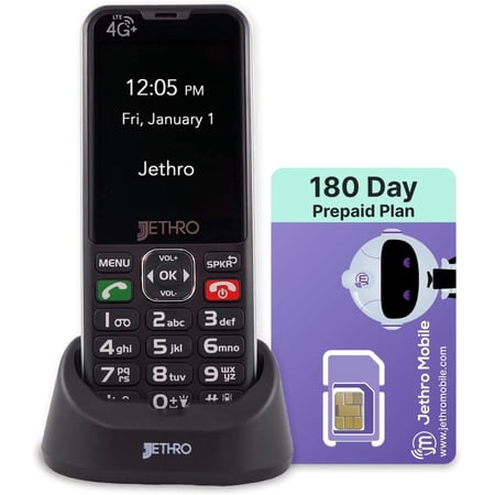 Jethro SC490 4G LTE Big Button Cell Phone for Seniors and Kids, Easy to Use, Unlocked with 180 Day Unlimited Talk and Text Plan