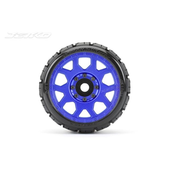 Jetko Tires JKO1601CLMSGBB2 3.8 in. 1-8 Scale SGT EX-Tomahawk Claw Rims Mounted Tires, Metal Blue
