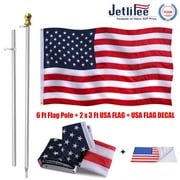 Jetlifee 2x3 Ft American Flag with 6 FT Free Spinning Silver Flagpole