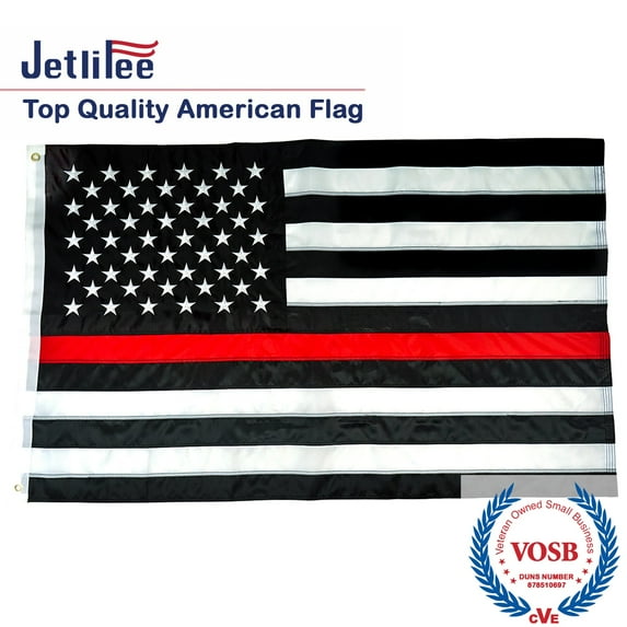 Jetlifee Black and Red American Flag (Thin Red Line) 3x5 ft - Embroidered Stars, Sewn Stripes and Long Lasting Polyester