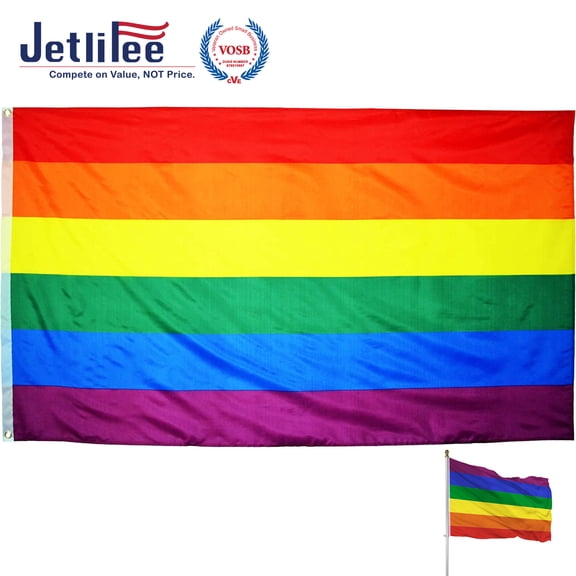 Jetlifee -Rainbow Flag 3x5 Ft -100% Durable Polyester Material - Colorful Flag UV Resistant with Sturdy Brass Grommets - Perfect Banner for Hanging Indoor/Outdoor