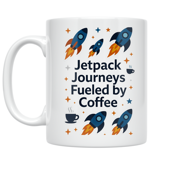 Jetpack Journeys Fueled by Coffee - Jetpack Enthusiast - 11 oz Ceramic Coffee Mug
