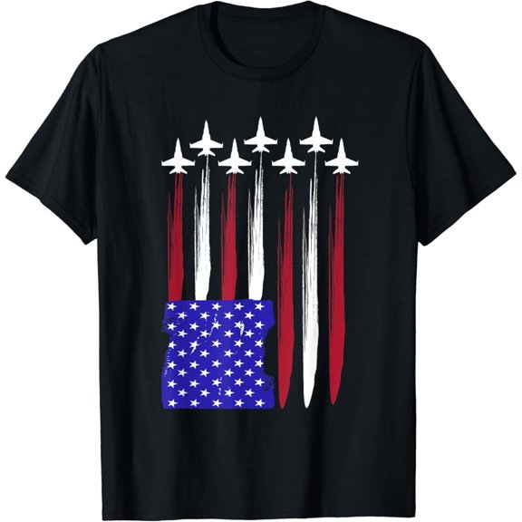 Jets 4th of July Patriotic Red White Blue USA Flag Fighter T-Shirt