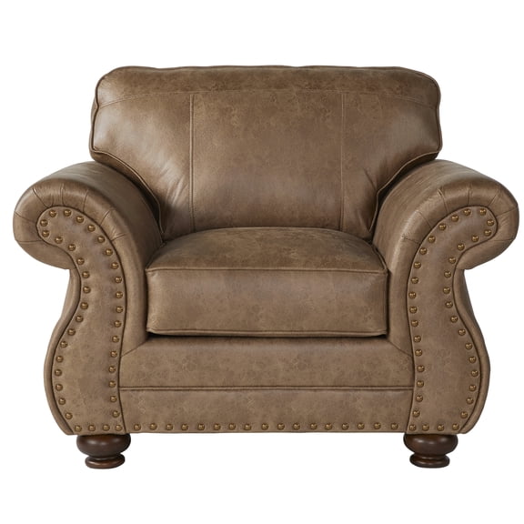 Jetson Ginger Faux Leather Armchair with Antique Bronze Nailhead Trim