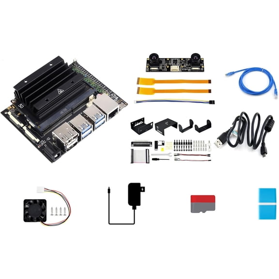 Jetson Nano Development/Expansion Kit Alternative Solution of B01-Kit E Includes Jetson-IO-Base-A+Nano Module+Heatsink+Aluminum Alloy Case+Cables+Camera+Cooling Fan+Power Adapter(11 Items)