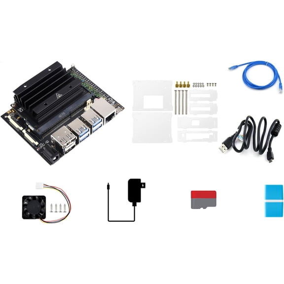 Jetson Nano Development/Expansion Kit Alternative Solution of B01-Kit F Includes Jetson-IO-Base-A+Nano Module+Heatsink+Acrylic Case+Camera+Cables+Cooling Fan+Power Adapter(8 Items)