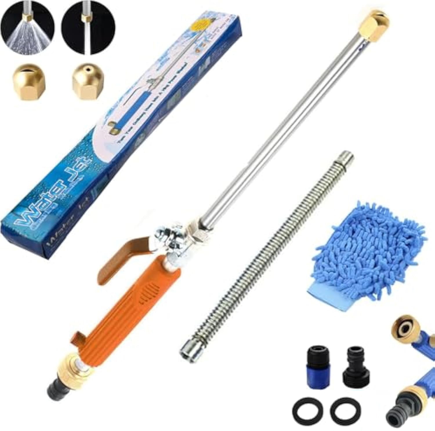 Jetflux Pressure Washer, Upgraded Jet Nozzle Power Washer For Garden Hose, 2 -in-1 High Pressure Wand With 2 Different Nozzles And Quick Connector, Power Washer Hose Attachment (Blue