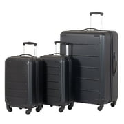Jetstream 3 piece Set Hardside Rolling Spinner Luggage, 28" Checked and Nested Twin 20" Carry Ons, Black