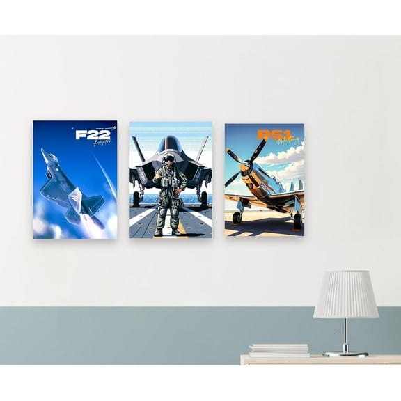 Jett Plane Vertical Canvas Wall Paper Poster Pack - Set of 3, A3 Size, 12x18 inch Unframed Art Prints - Home, Bedroom, Living Room & Decor - Aesthetic, Matt Finish, No Frame