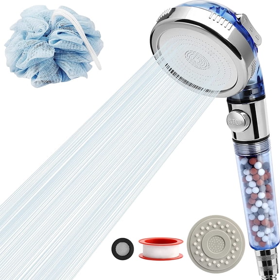 Jetting Shower Head, Modern Style, 3 Mode Shower Sprayer, High Pressure, Polished Finish, ABS Material, Mineral Stone Beads, 1 Spray Setting, 1.5" Diameter
