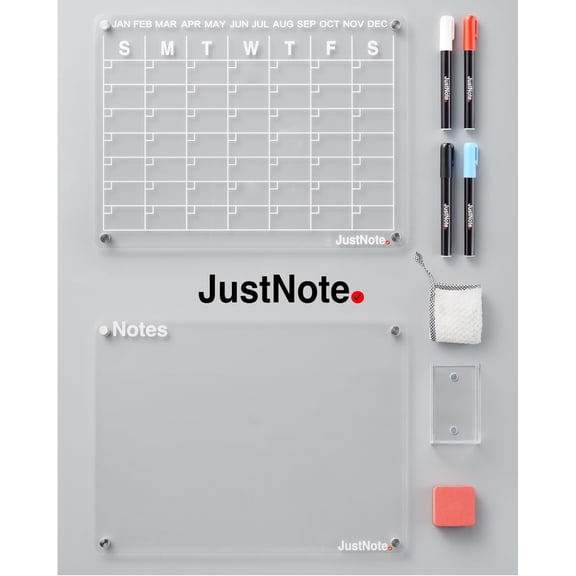 Jettle 2 Piece Monthly Calendar Planner - Acrylic Fridge Calendar - Fridge Whiteboard Magnetic - Wipe Board Calendar with Non-Toxic Liquid Chalk Markers