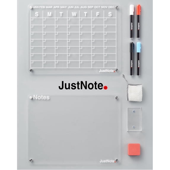 Jettle 2 Piece Monthly Calendar Planner - Acrylic Fridge Calendar - Fridge Whiteboard Magnetic - Wipe Board Calendar with Non-Toxic Liquid Chalk Markers