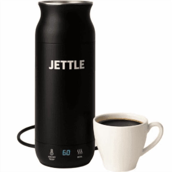 Jettle Travel Electric Bottle 450ml - Portable Water Heater with Temperature Control & Auto Shut-Off - Stainless Steel for Tea, Coffee & Soup - Black