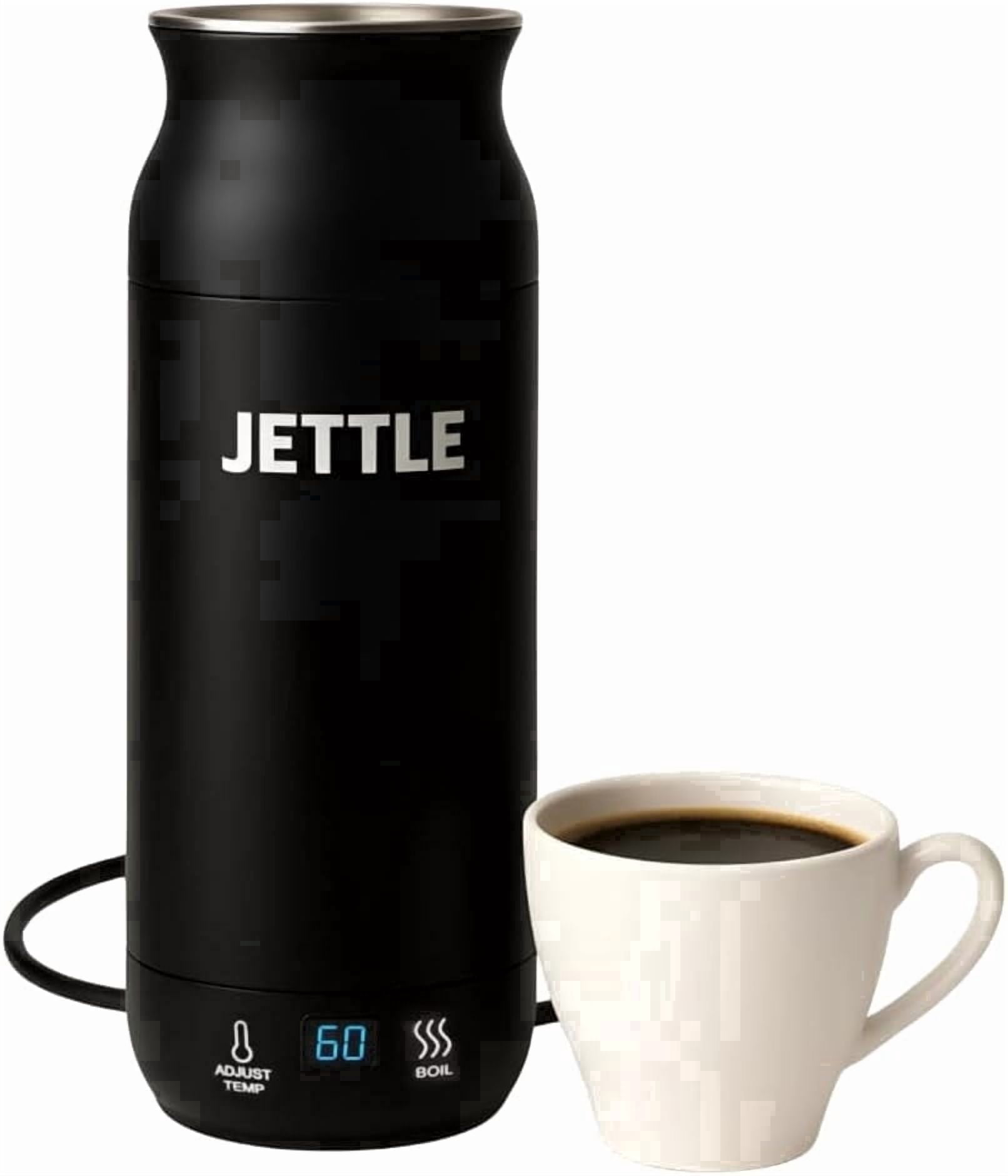 Jettle Travel Electric Kettle - 450ml Bottle-Style Top-Fill No-Spout Water Boiler for Tea & Coffee - Temperature Control, LED Display, Auto Shut-Off - Stainless Steel, 110V