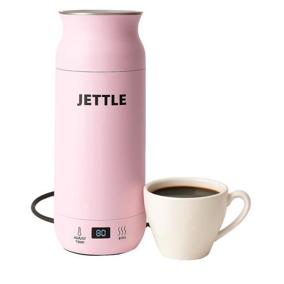 Jettle Portable Electric Kettle with Temperature Control - 450ml Travel Tea Kettle & Hot Water Boiler, LED Display, Auto Shut-Off, Fast Boil for Coffee & Tea, Stainless Steel (Pink)