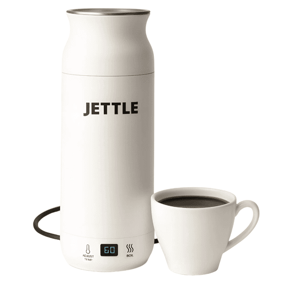 Jettle Portable Electric Kettle with Temperature Control - 450ml Travel Tea Kettle & Hot Water Boiler, LED Display, Auto Shut-Off, Fast Boil for Coffee & Tea, Stainless Steel (White)