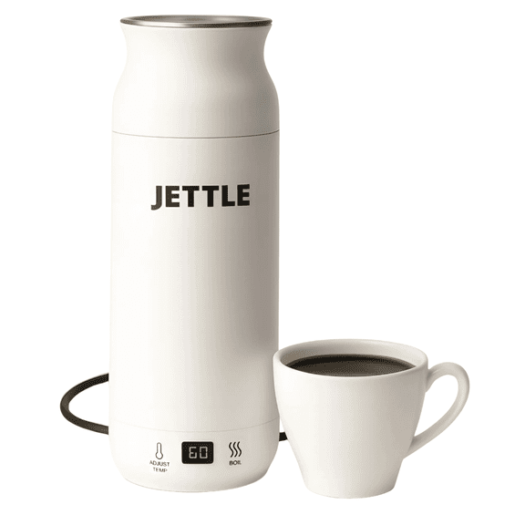 Jettle Portable Electric Kettle with Temperature Control - 450ml Travel Tea Kettle & Hot Water Boiler, LED Display, Auto Shut-Off, Fast Boil for Coffee & Tea, Stainless Steel (White)