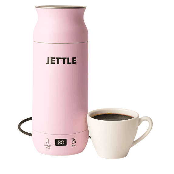 Jettle Portable Electric Kettle with Temperature Control - 450ml Travel Tea Kettle & Hot Water Boiler, LED Display, Auto Shut-Off, Fast Boil for Coffee & Tea, Stainless Steel (Pink)