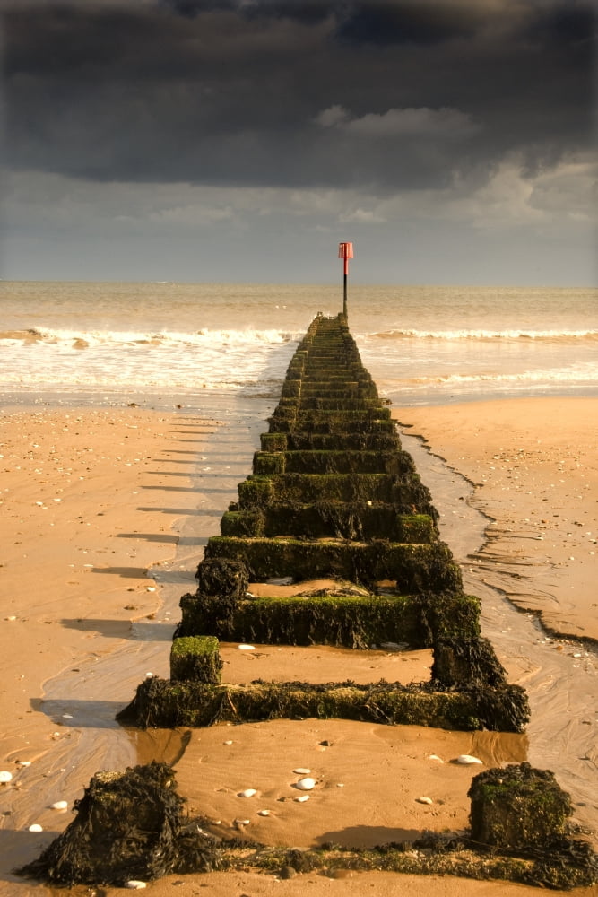 Jetty On Beach Yorkshire England Canvas Art - John Short Design Pics (11 x 17)