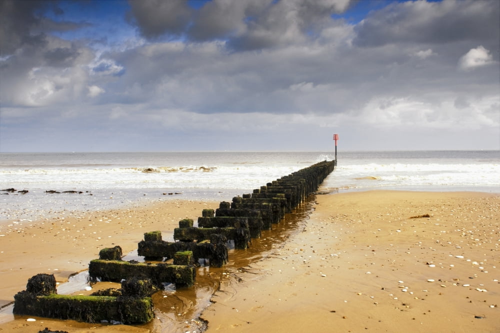 Jetty On Beach Yorkshire England Canvas Art - John Short Design Pics (17 x 11)