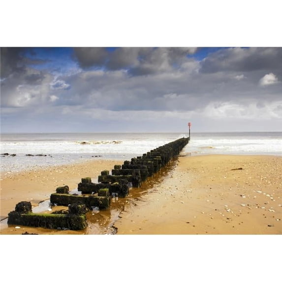 Jetty On Beach Yorkshire England Poster Print by John Short, 34 x 22 - Large