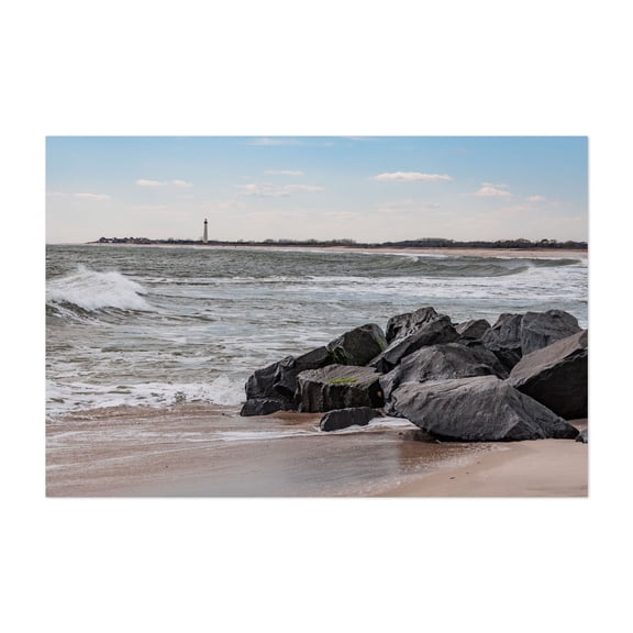 The Jetty on the Shoreline, Cape May New Jersey - Cape May Point New Jersey Photography Coast Waves Lighthouse Beach Seascape Ocean Scenic Unframed Wall Art Print 8 x 12 inches