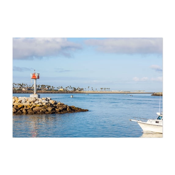 Jetty Tranquility - San Diego California Photography Boat Coast Harbor Ocean Seaside Palm Tree Tropical Unframed Wall Art Print 24 x 36 inches