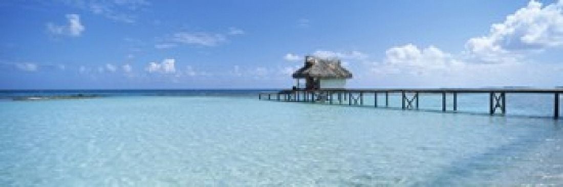 Jetty and Dive Shack at Tikehau Village Tuamotu Archipelago French Polynesia Canvas Art - Panoramic Images (36 x 12)