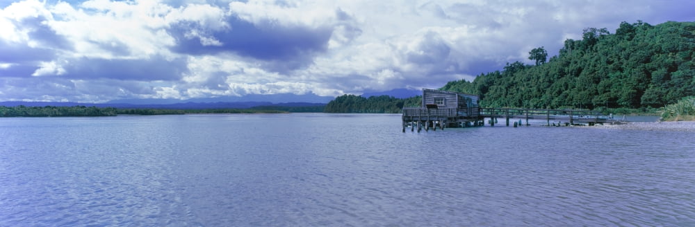 Jetty in the Pacific Ocean Okarito Lagoon Westland National Park West Coast South Island New Zealand Canvas Art - Panoramic Images (36 x 12)