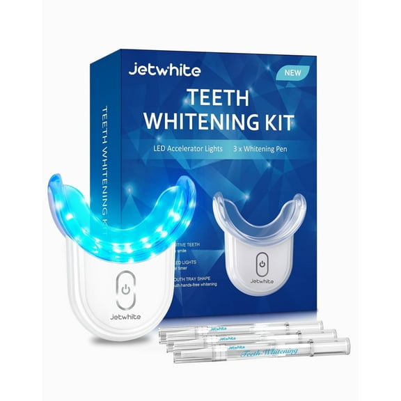 Jetwhite Teeth Whitening Kit, 32X LED Light, 3 Gel Pens 2 Mouth Trays, Teeth Whitener for Sensitive Teeth, Blue & Red Light, at-Home Whitening Kit