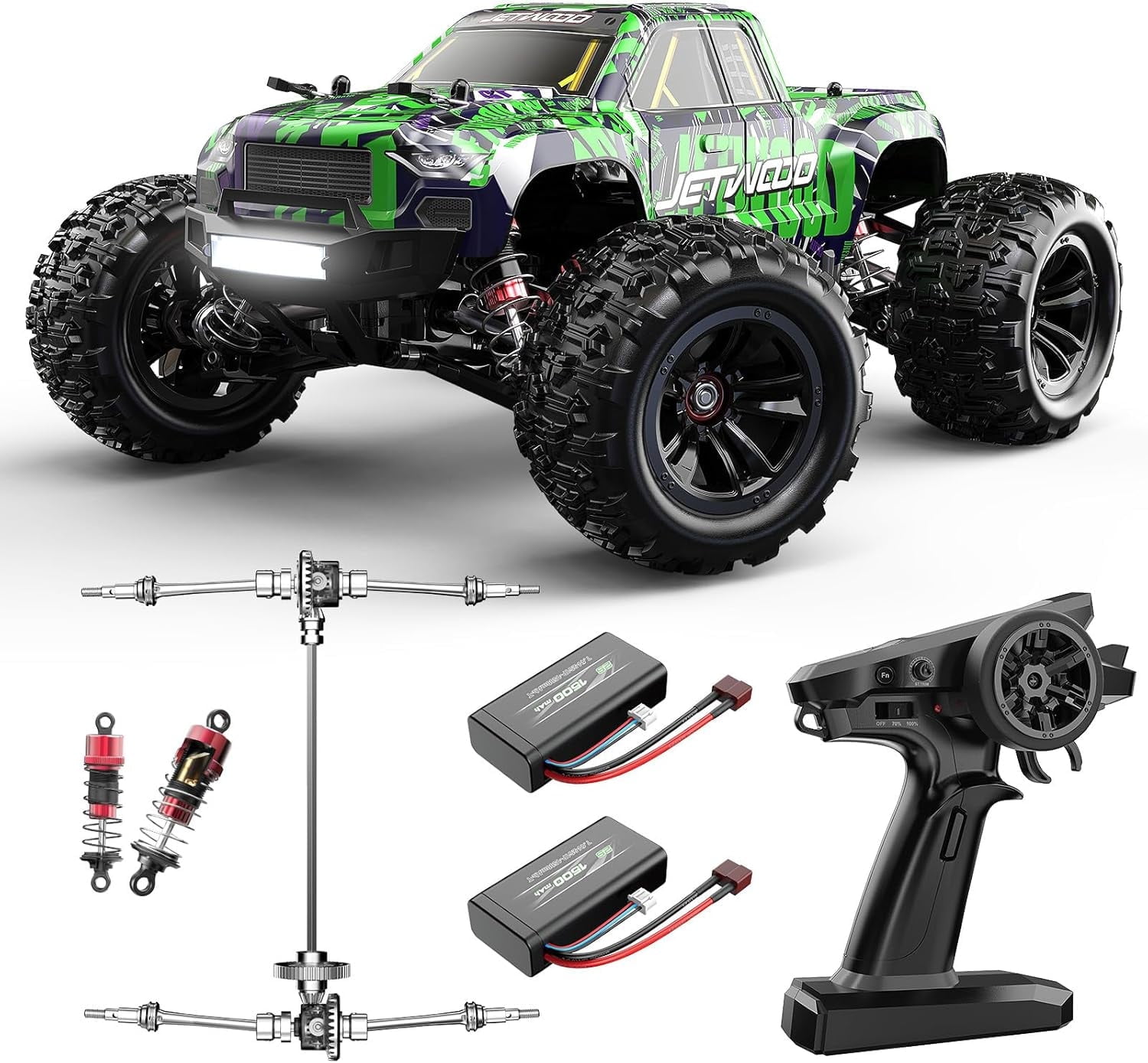 Jetwood 1/16 Fast Remote Control Car for Adults, Electric 4WD RTR RC Cars, High Speed RC Truck AWD, Max 38 kph Offroad Truck, JC16W with 2 Batteries