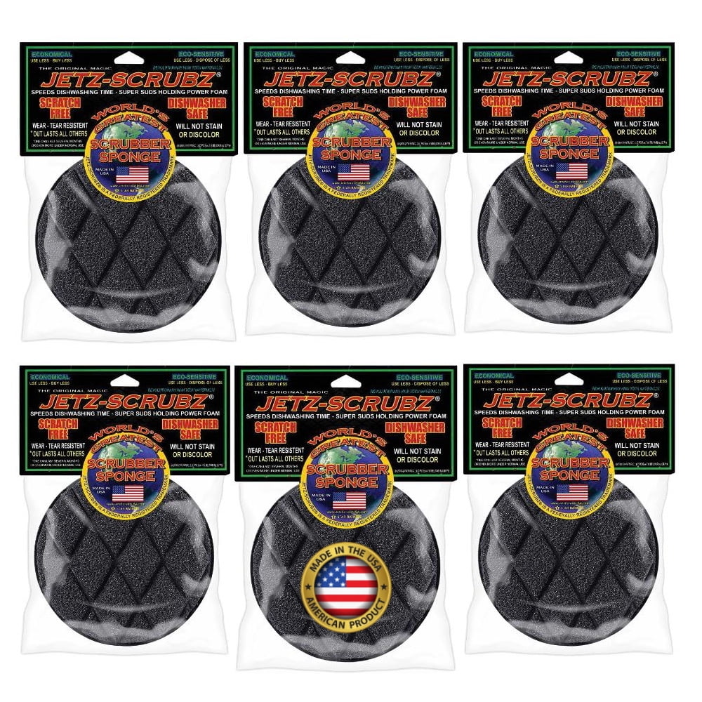 JetzScrubz Classic Round Kitchen Scrubber Sponges, Value Pack (6 Pack