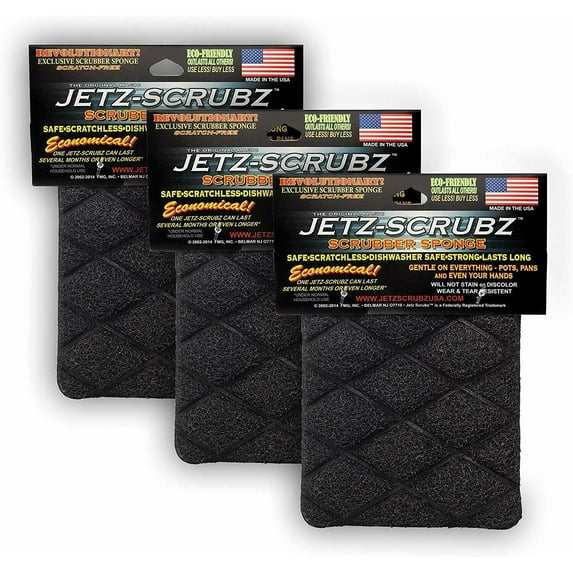 Jetz Scrubz Non-Scratch Long-Lasting Scrubber Kitchen Sponge - Square 3 Pack