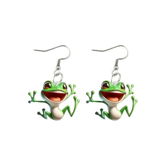 JeuaPho Women Frog Earrings Funny Green Frog Dangle Earrings Spring Holiday Jewelry for Young Ladies