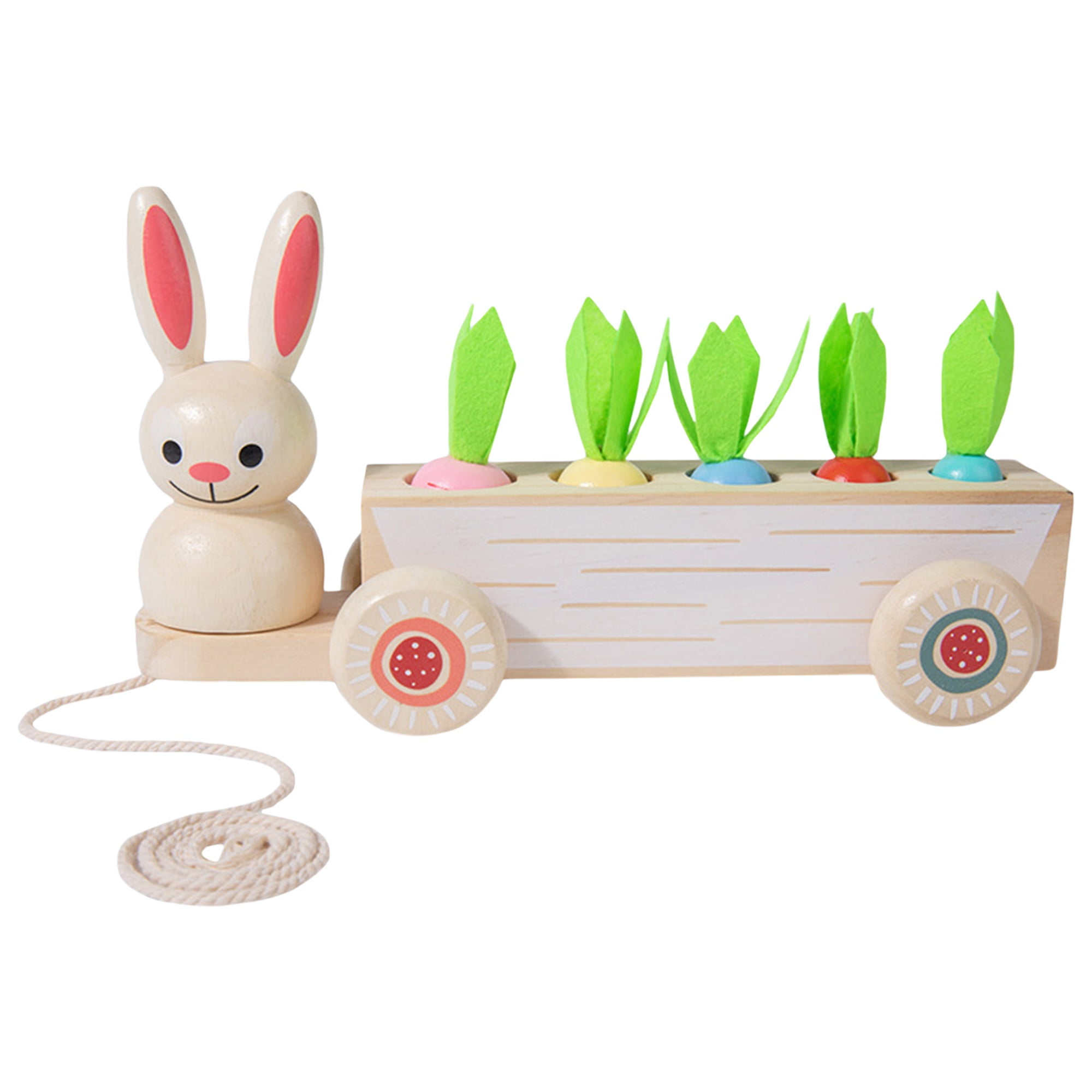 JeuaPho Wooden Montessori Garden Toy Rabbit Pull Cart Farm Toy with ...